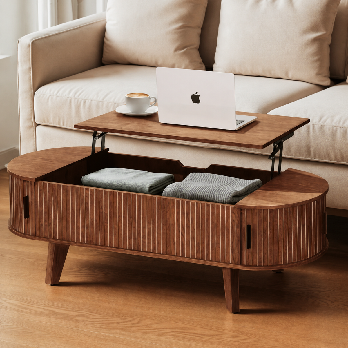 Cassia fluted oval lift-top coffee table