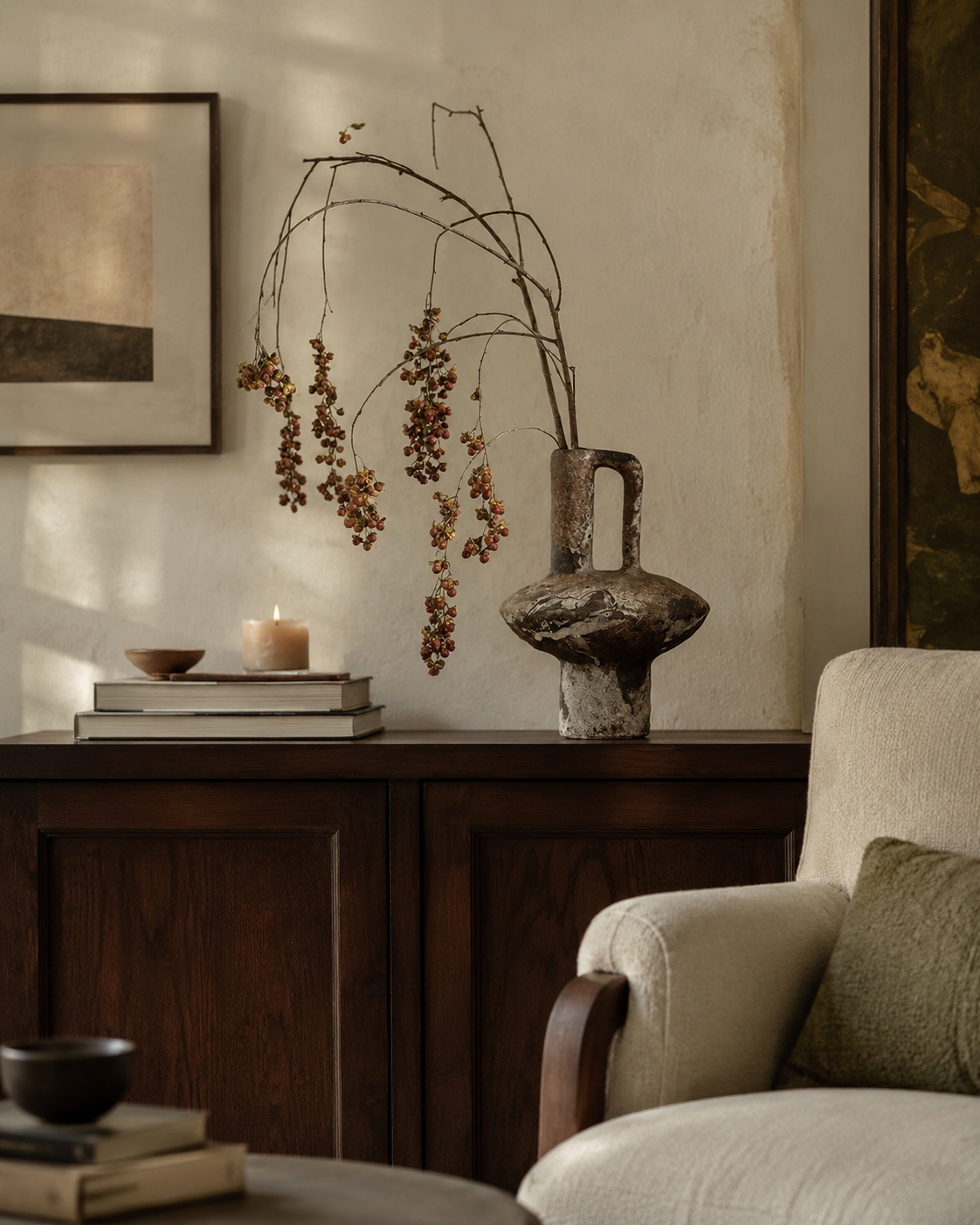 Vale & Lume sculptural ceramic vase in a warm home interior
