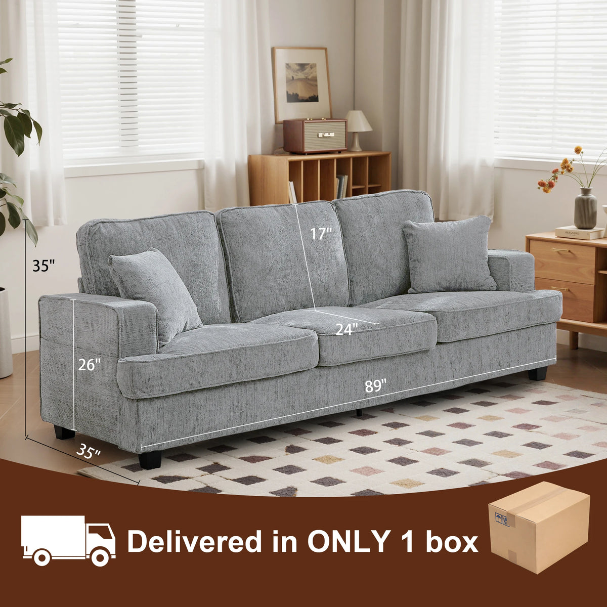 June 89-Inch Chenille Cloud Sofa
