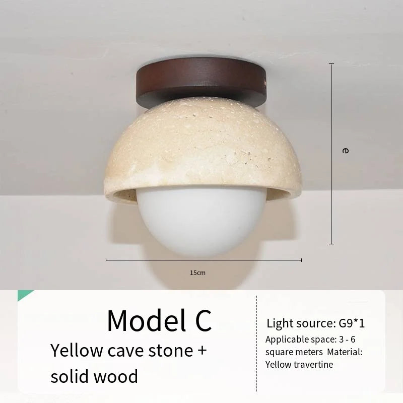 Talin Travertine & Wood Ceiling Light