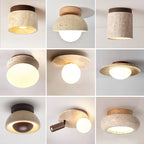 Talin Travertine & Wood Ceiling Light
