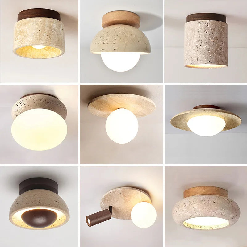 Talin Travertine & Wood Ceiling Light