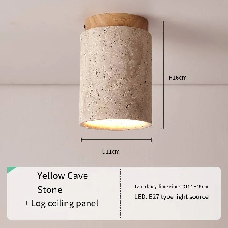 Talin Travertine & Wood Ceiling Light
