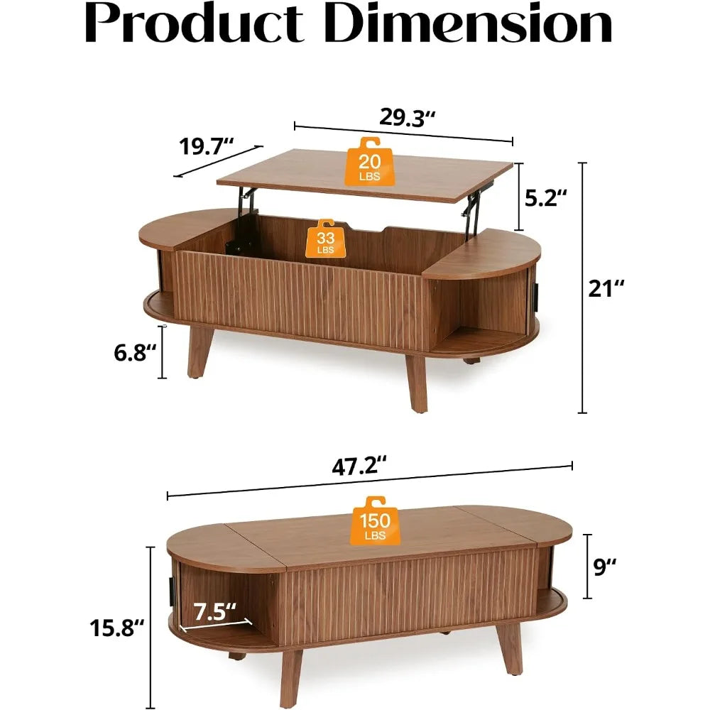 Cassia Fluted Oval Lift-Top Coffee Table