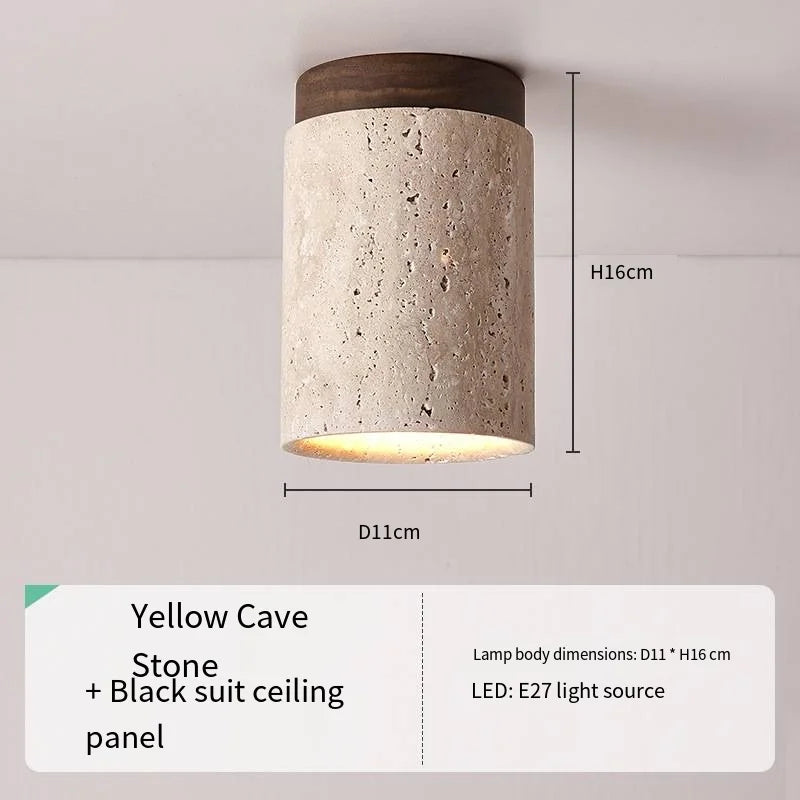 Talin Travertine & Wood Ceiling Light