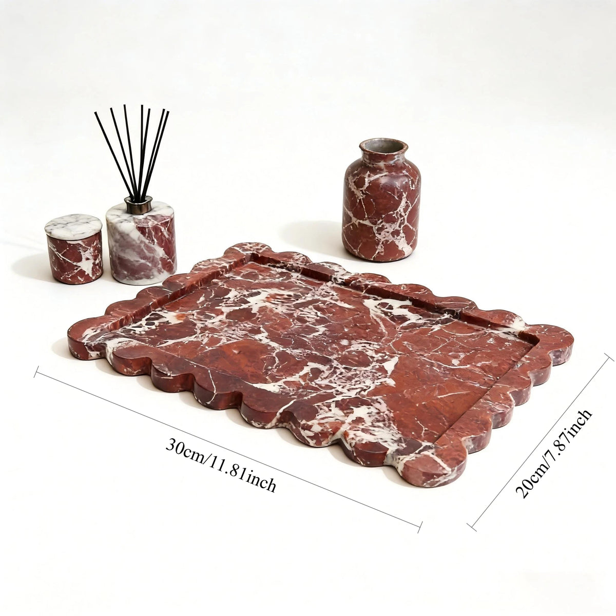 Rosso Scalloped Rosa Levanto Marble Tray