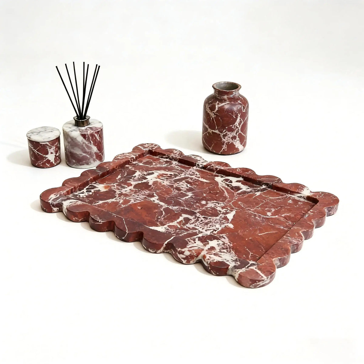 Rosso Scalloped Rosa Levanto Marble Tray