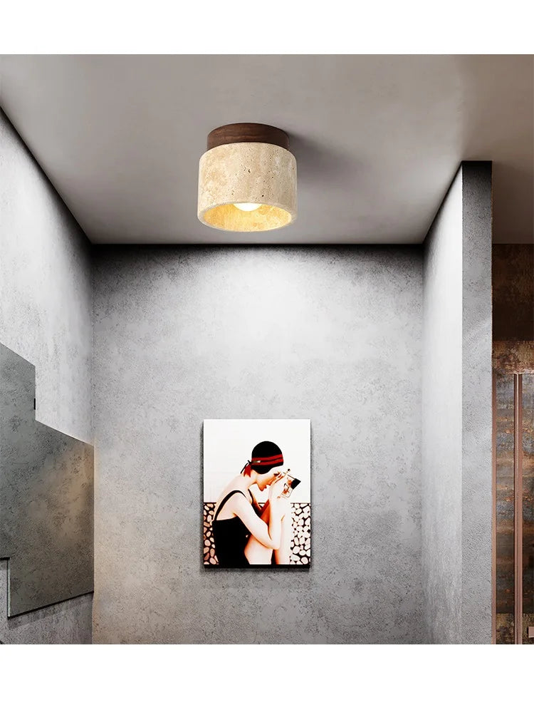 Talin Travertine & Wood Ceiling Light