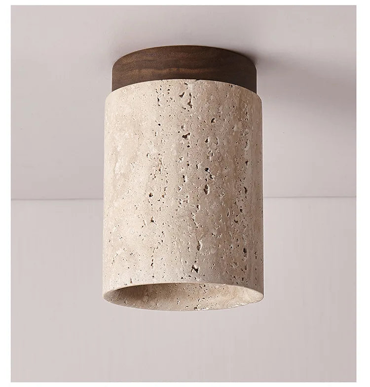 Talin Travertine & Wood Ceiling Light