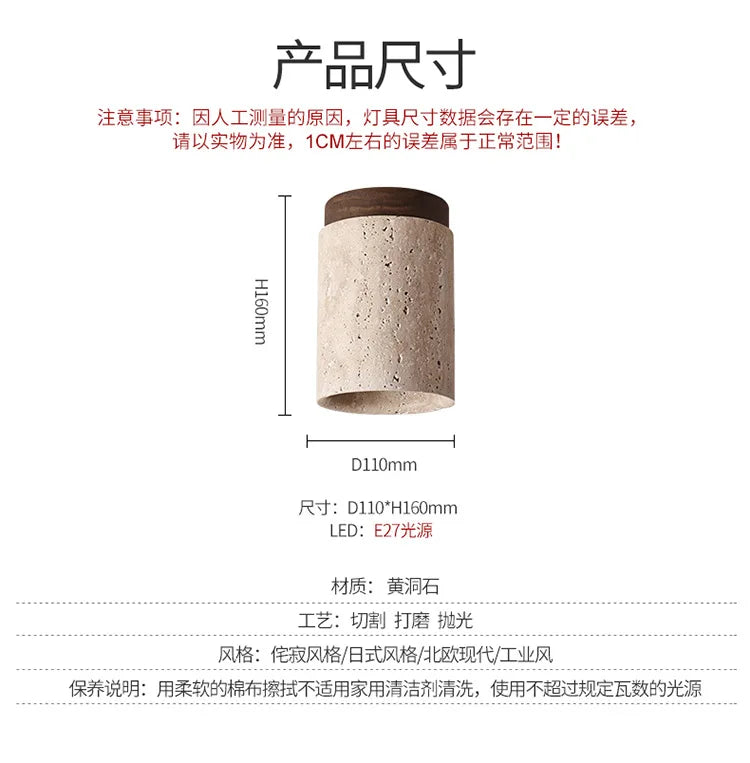 Talin Travertine & Wood Ceiling Light