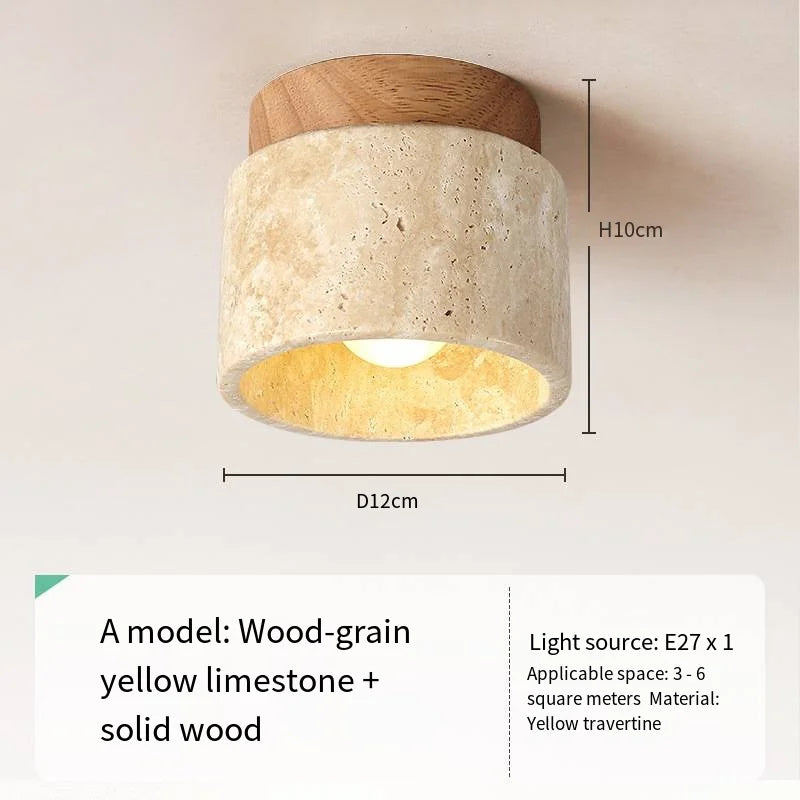 Talin Travertine & Wood Ceiling Light