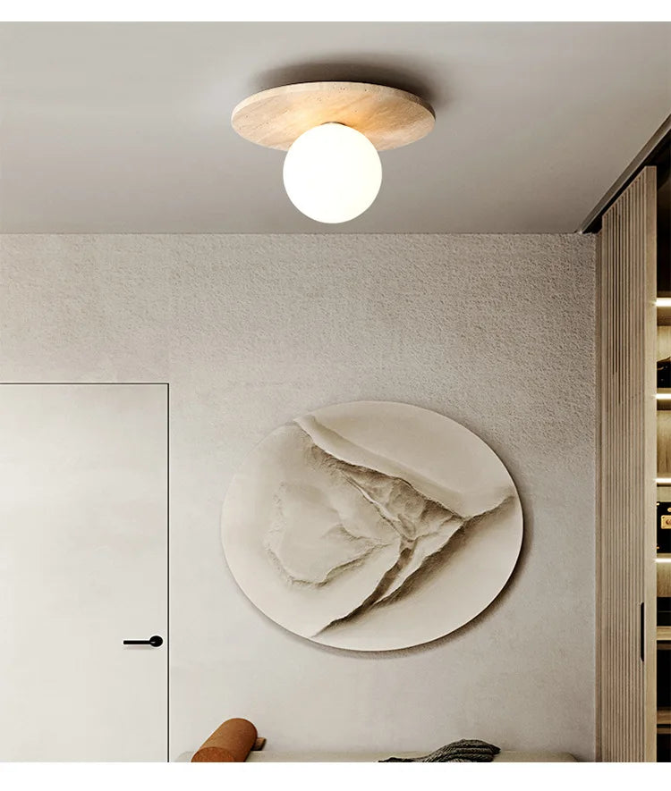 Talin Travertine & Wood Ceiling Light