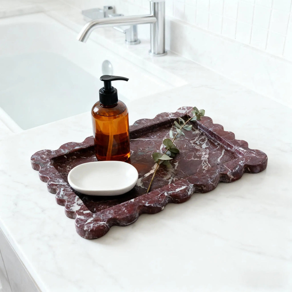 Rosso Scalloped Rosa Levanto Marble Tray
