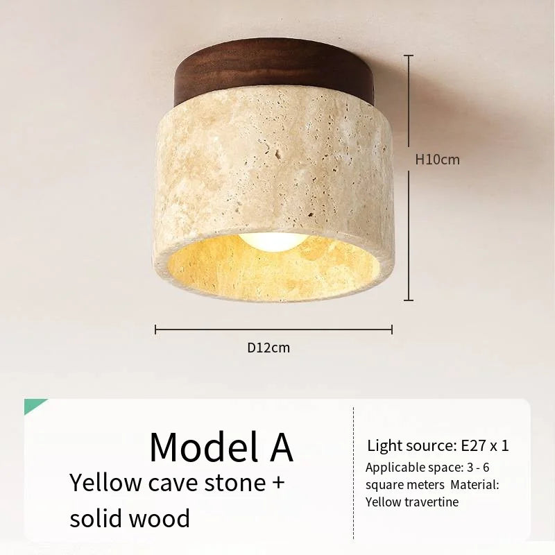 Talin Travertine & Wood Ceiling Light