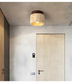 Talin Travertine & Wood Ceiling Light