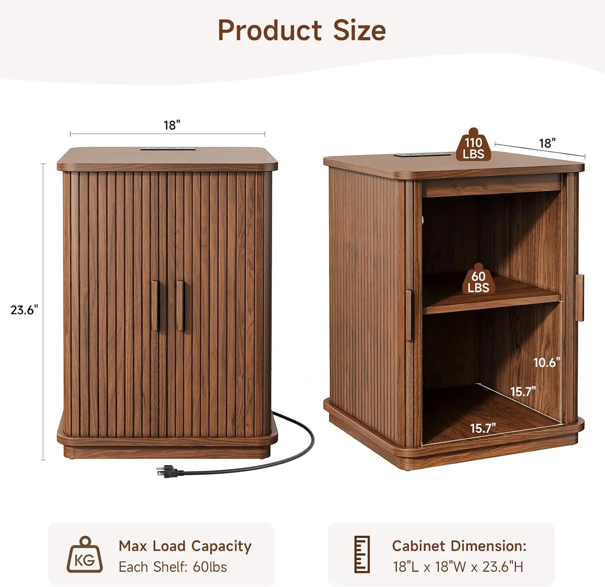 Nell Fluted Charging Nightstand