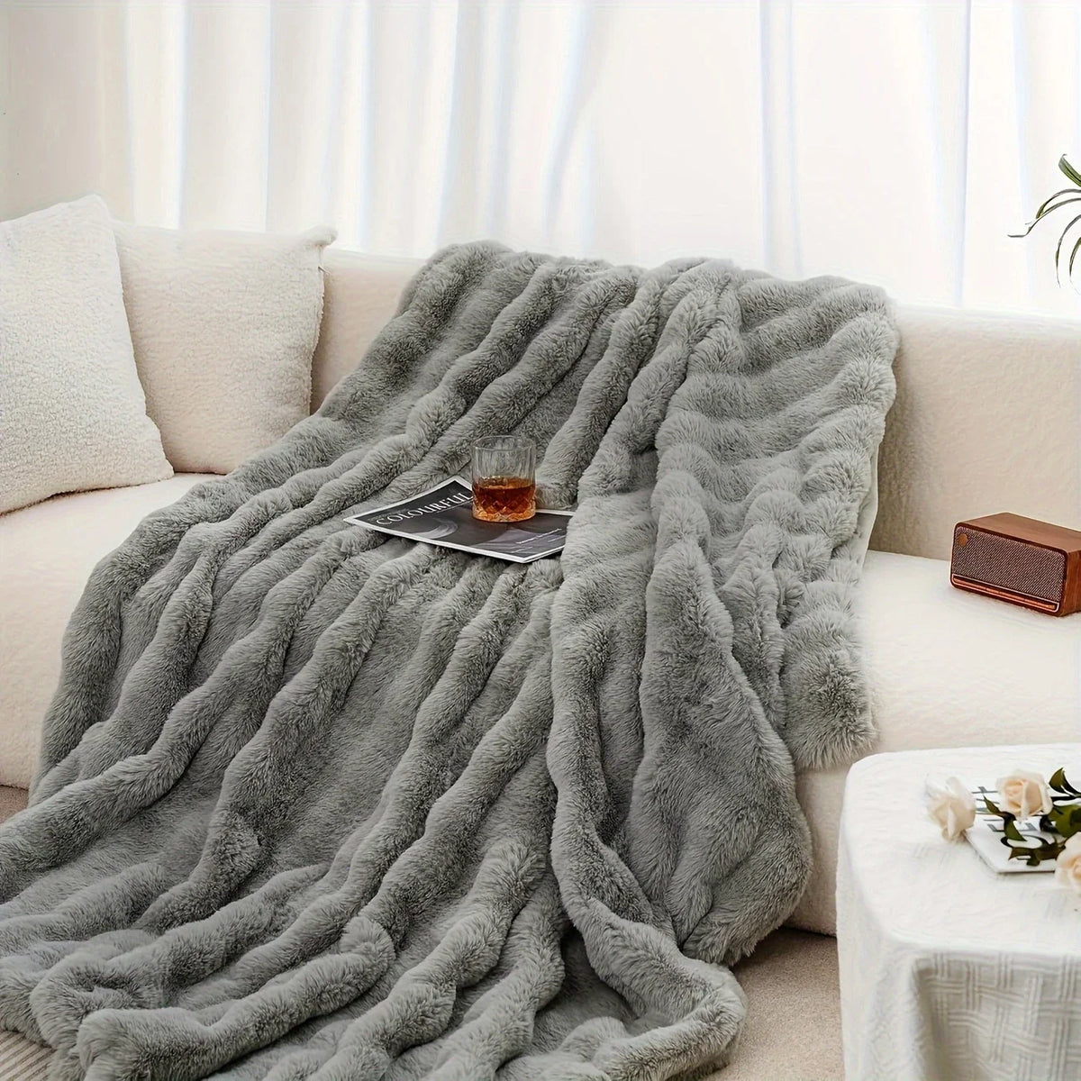 Fable Faux-Rabbit Fleece Throw