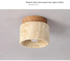 Talin Travertine & Wood Ceiling Light