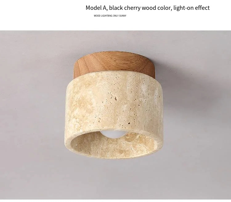 Talin Travertine & Wood Ceiling Light