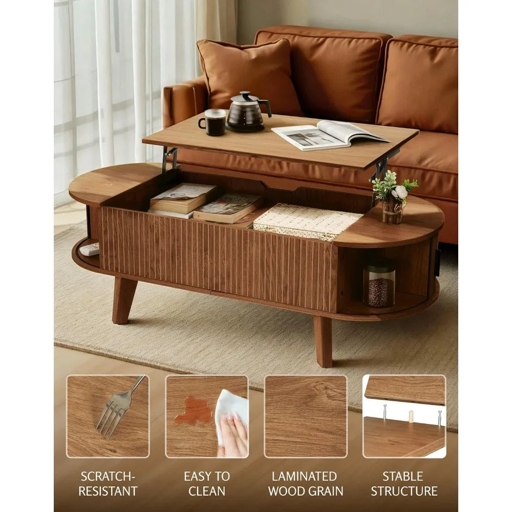 Cassia Fluted Oval Lift-Top Coffee Table