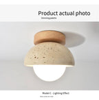 Talin Travertine & Wood Ceiling Light