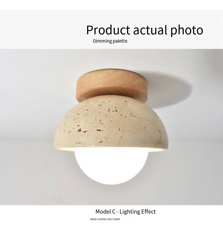 Talin Travertine & Wood Ceiling Light