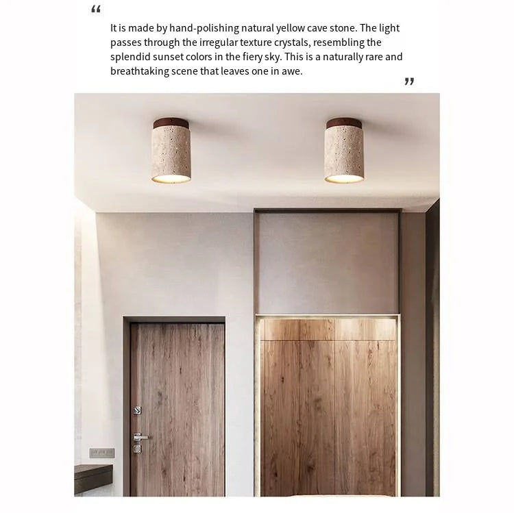 Talin Travertine & Wood Ceiling Light