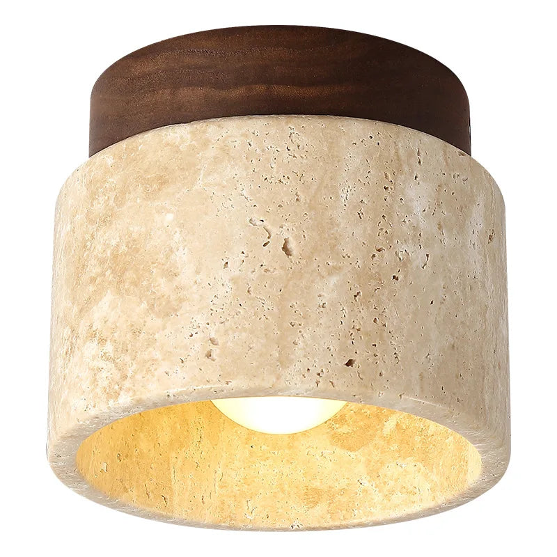 Talin Travertine & Wood Ceiling Light