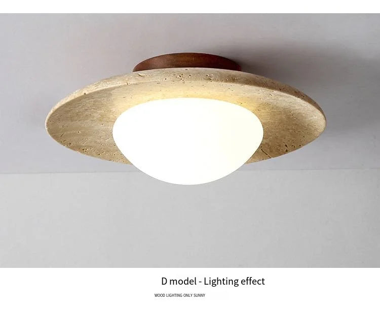 Talin Travertine & Wood Ceiling Light