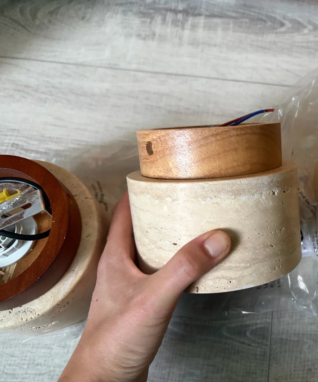 Talin Travertine & Wood Ceiling Light