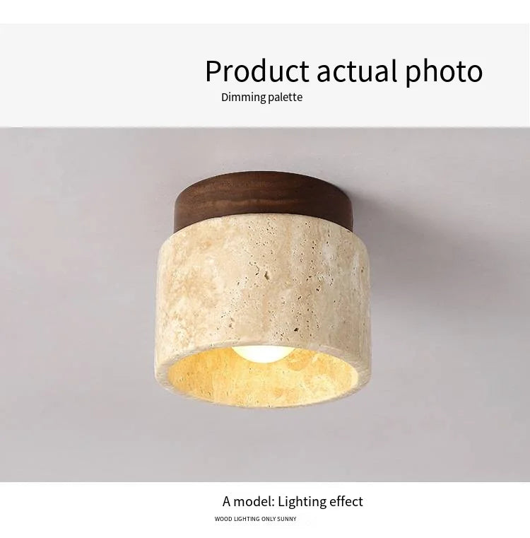 Talin Travertine & Wood Ceiling Light