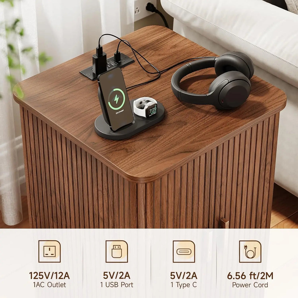 Nell Fluted Charging Nightstand