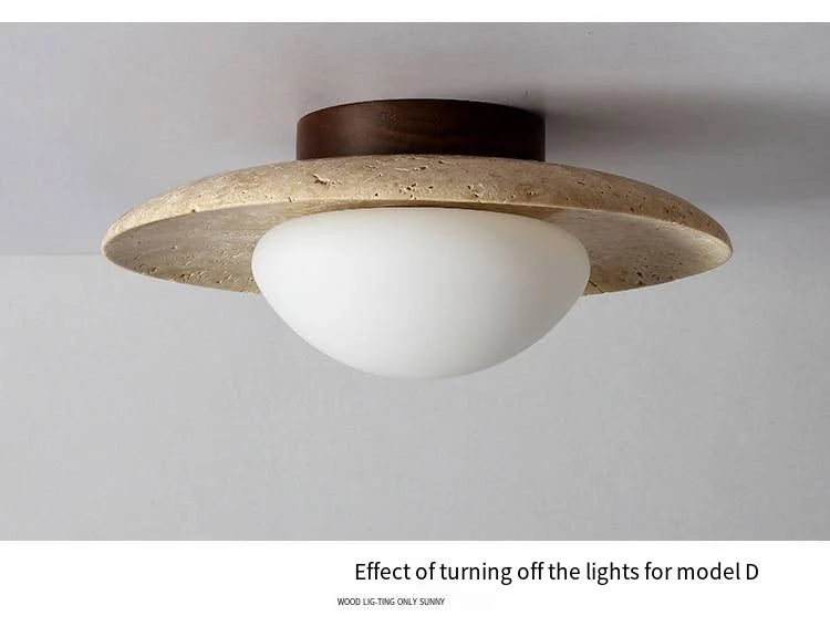 Talin Travertine & Wood Ceiling Light
