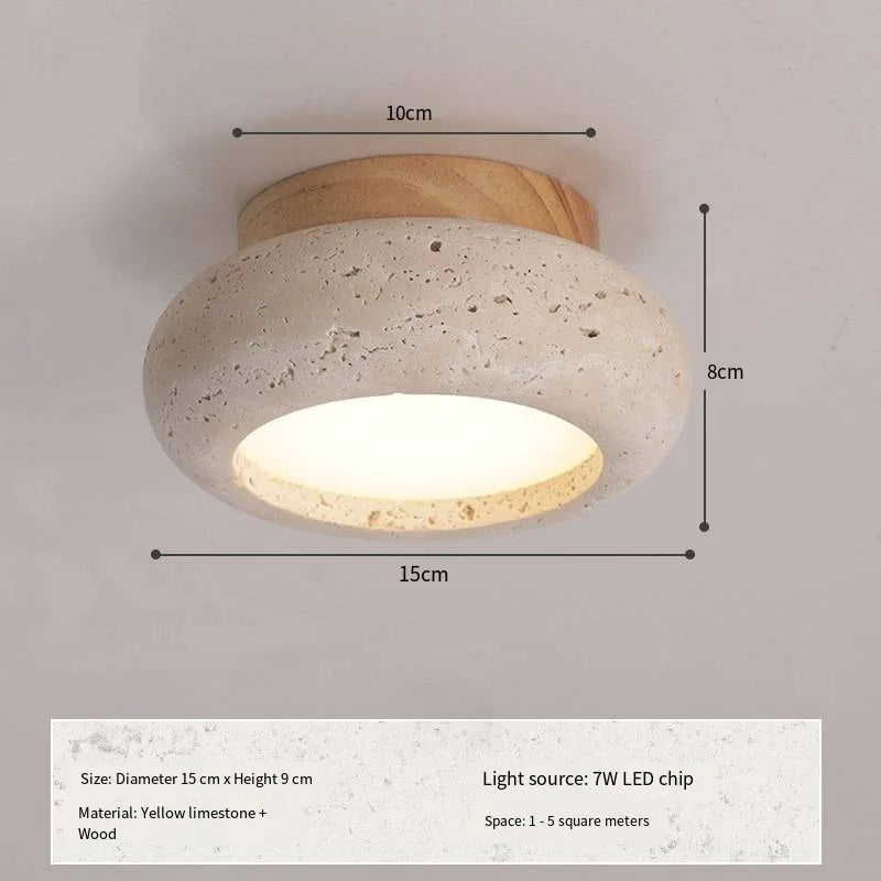 Talin Travertine & Wood Ceiling Light