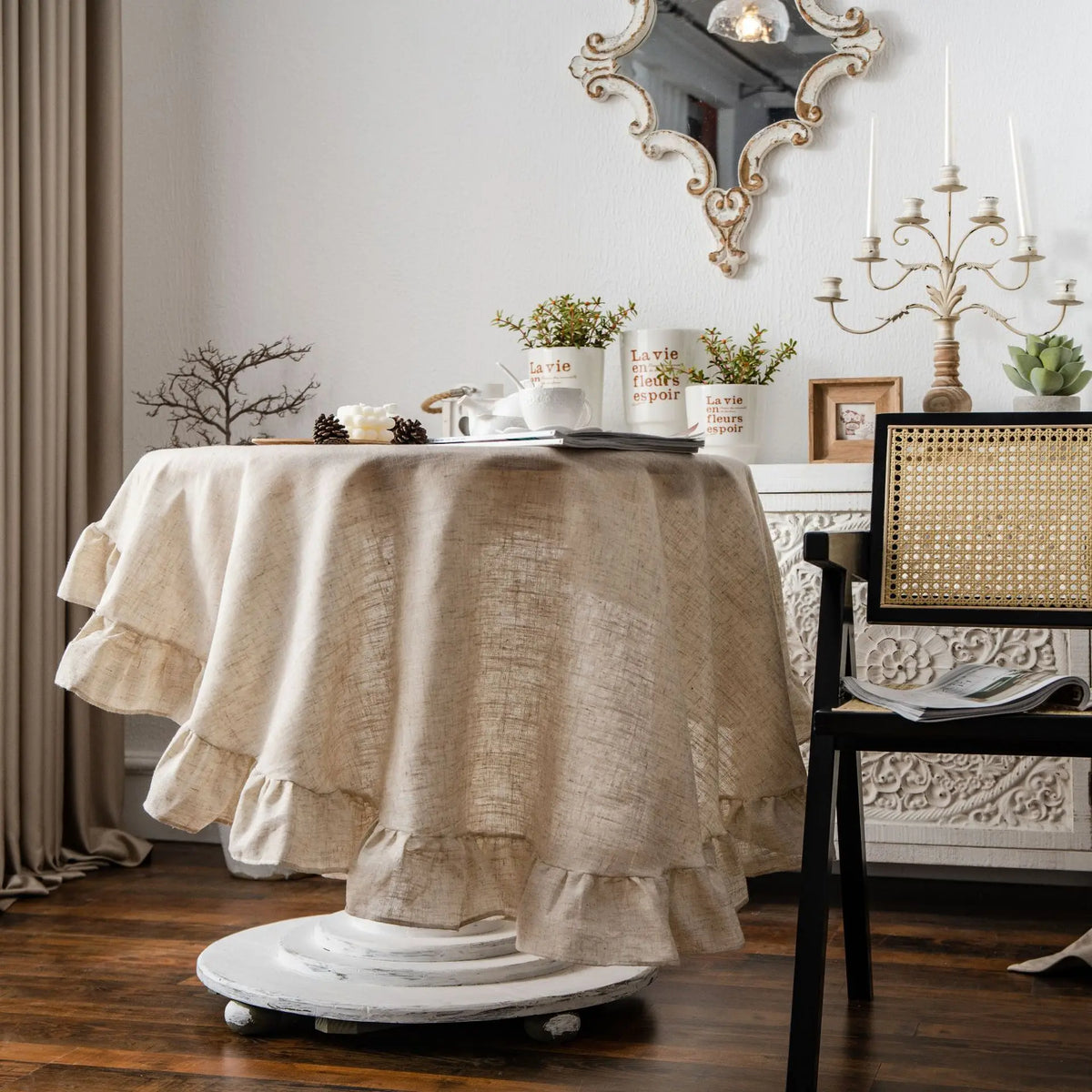 Celia Ruffled Linen-Blend Tablecloth