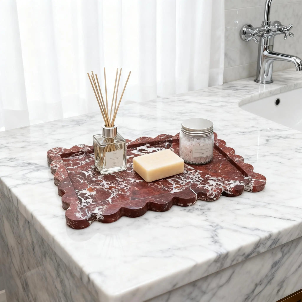 Rosso Scalloped Rosa Levanto Marble Tray