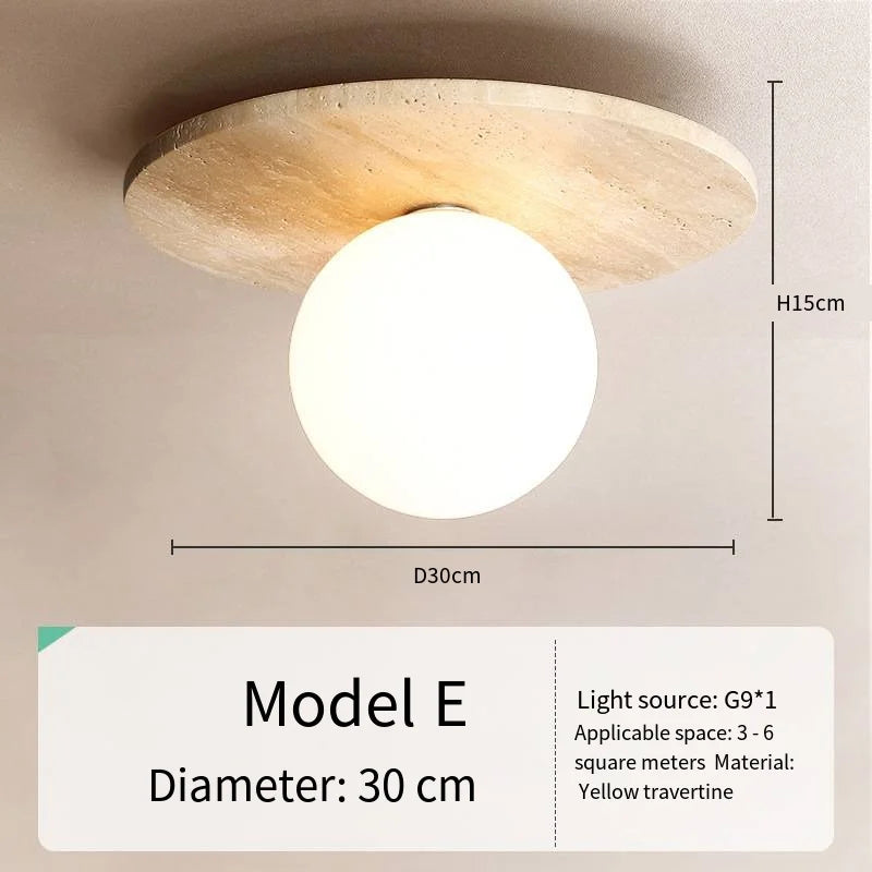 Talin Travertine & Wood Ceiling Light