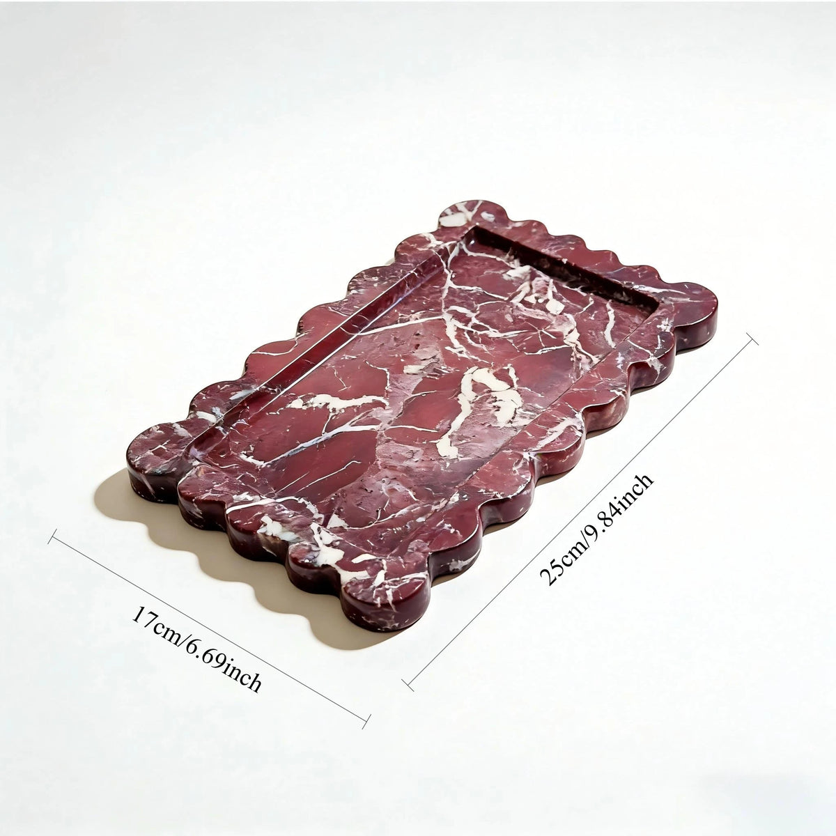 Rosso Scalloped Rosa Levanto Marble Tray