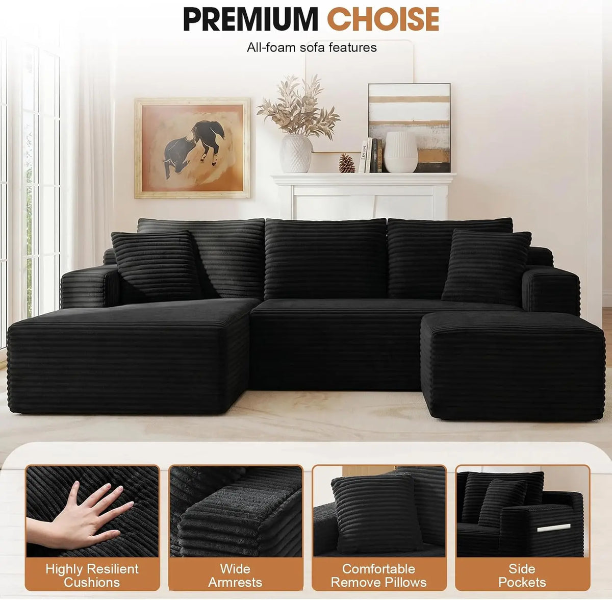 Arden Corduroy U-Shaped Sectional