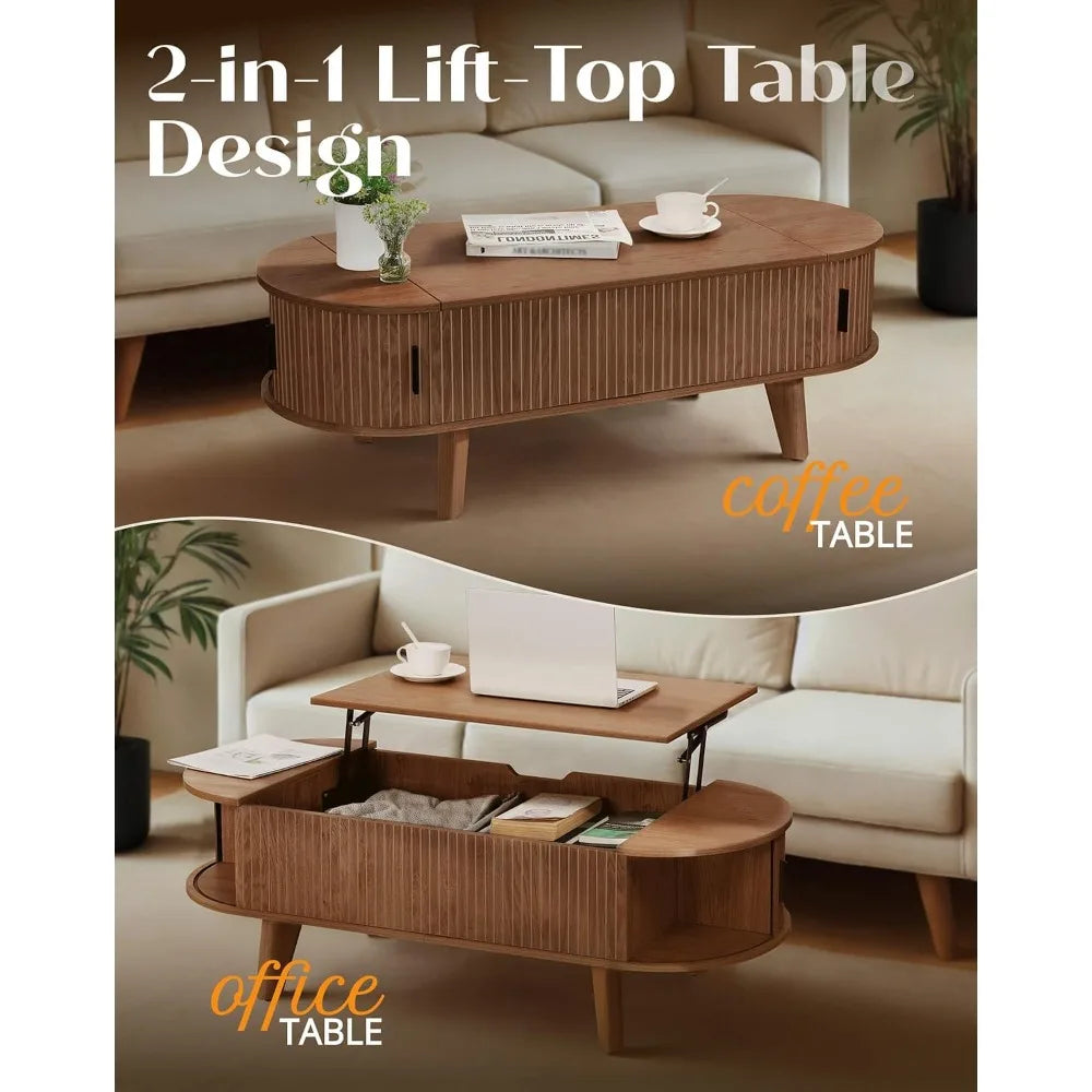 Cassia Fluted Oval Lift-Top Coffee Table