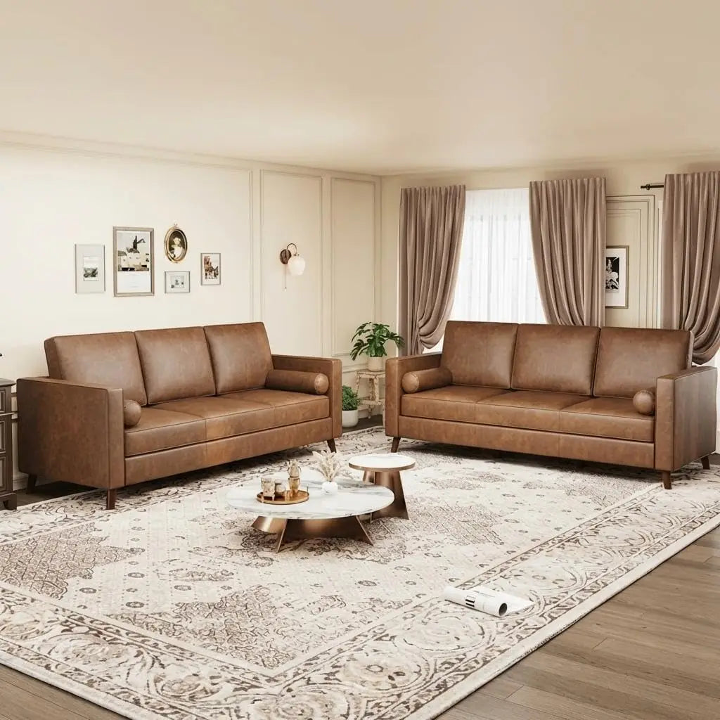 Rhodes Mid-Century Leather-Look Sofa