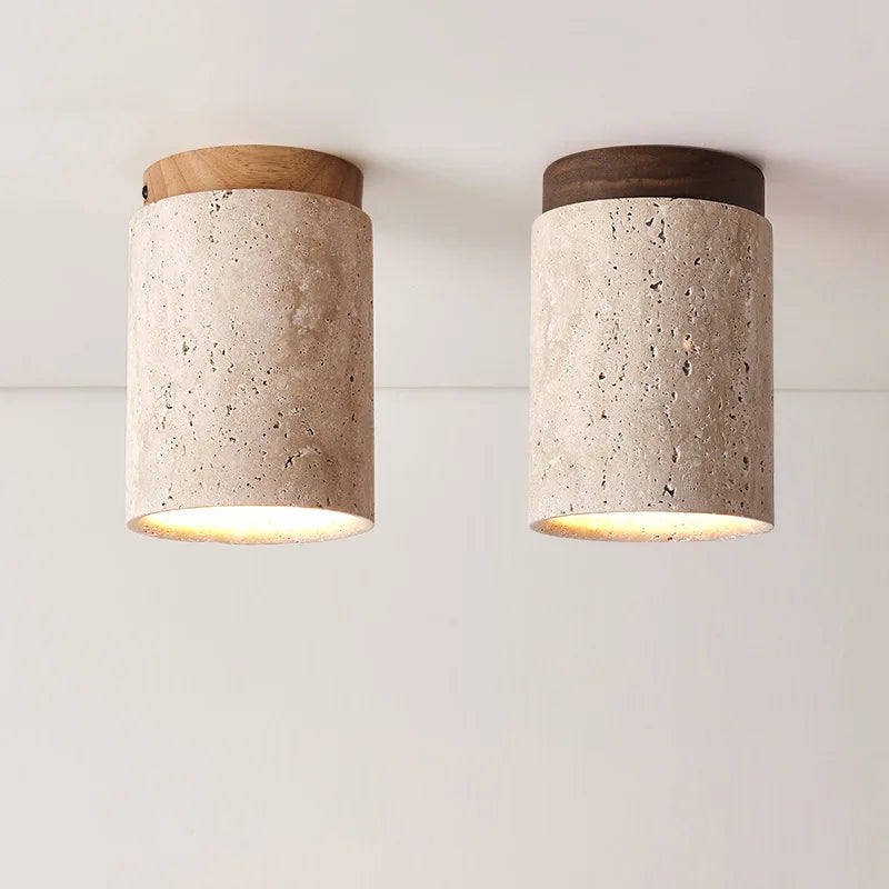 Talin Travertine & Wood Ceiling Light