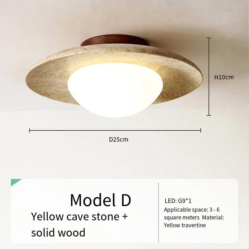 Talin Travertine & Wood Ceiling Light