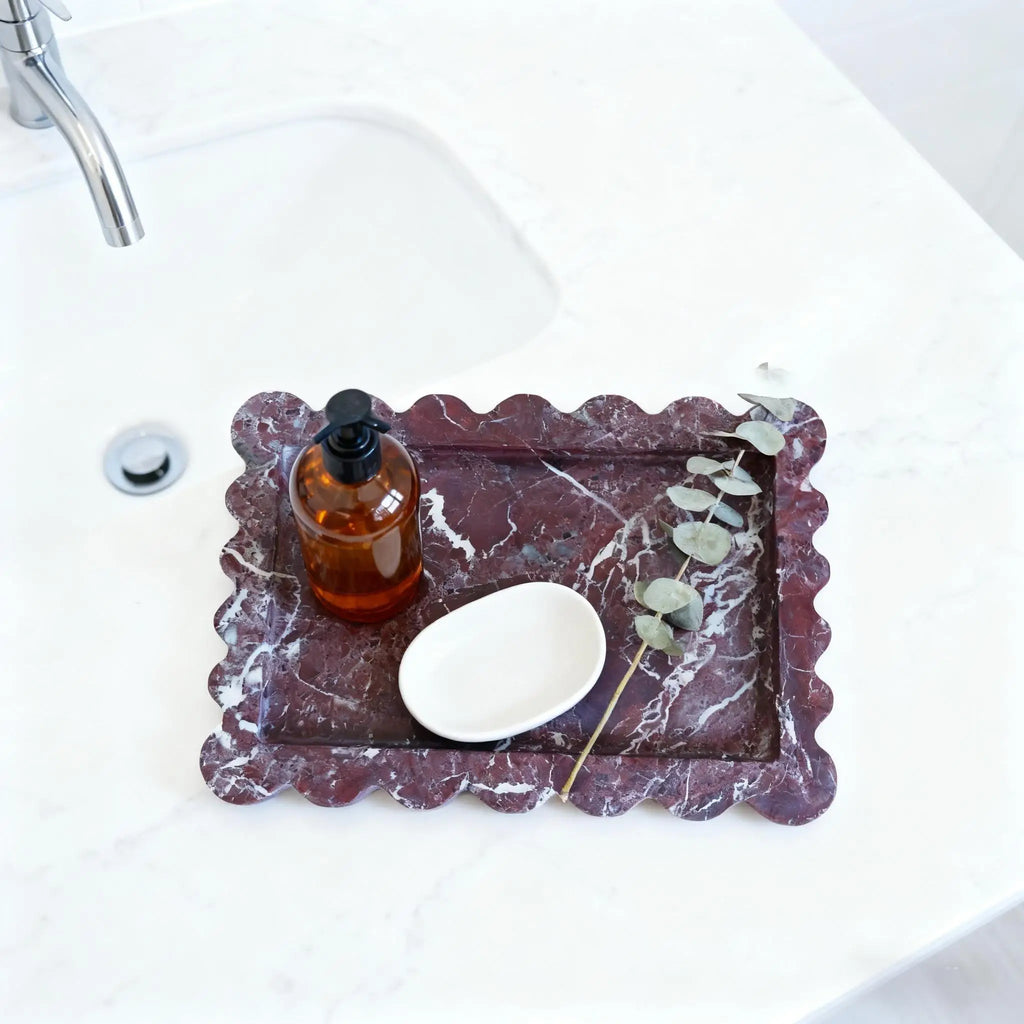 Rosso Scalloped Rosa Levanto Marble Tray