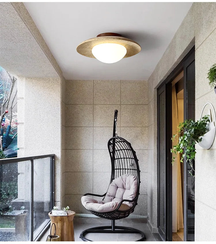 Talin Travertine & Wood Ceiling Light
