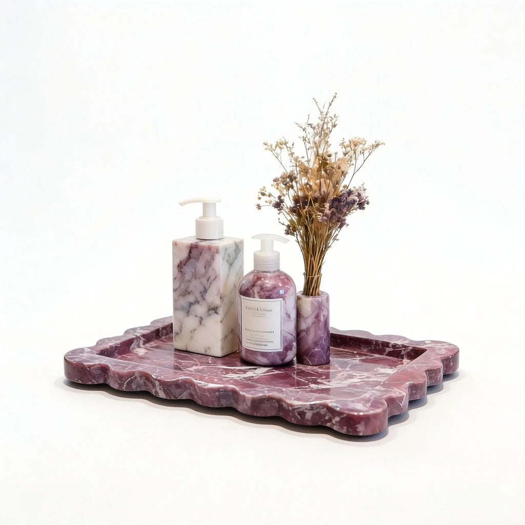 Rosso Scalloped Rosa Levanto Marble Tray