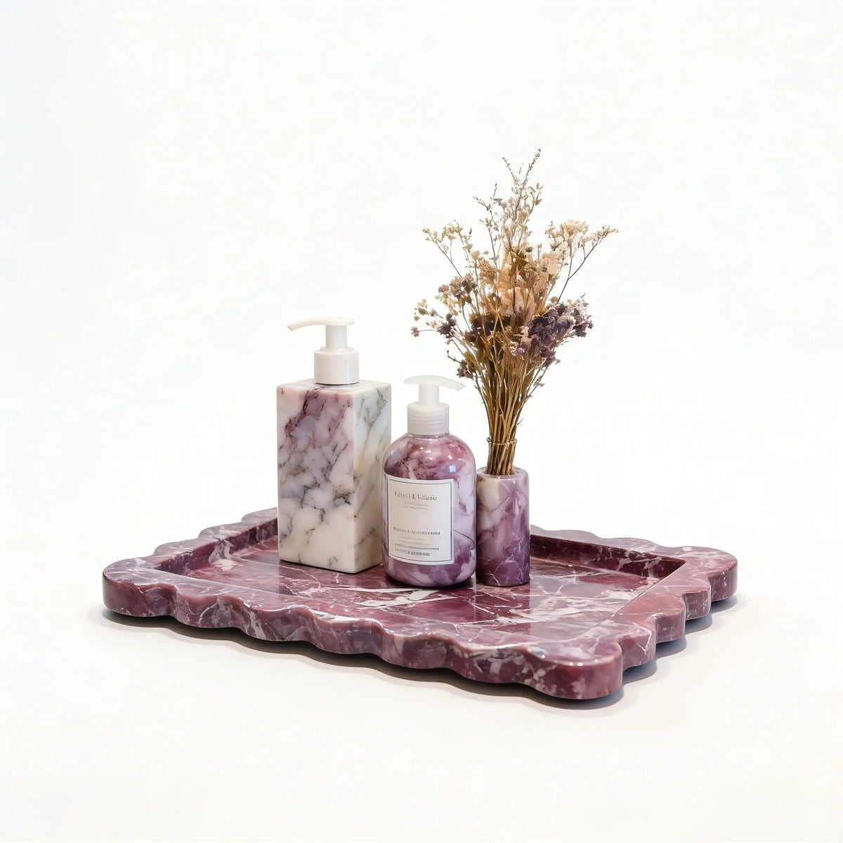 Rosso Scalloped Rosa Levanto Marble Tray