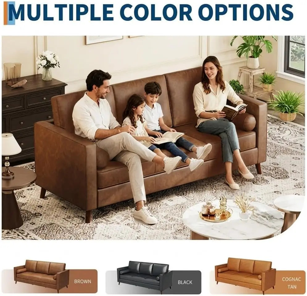 Rhodes Mid-Century Leather-Look Sofa