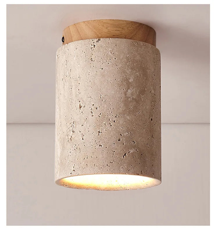 Talin Travertine & Wood Ceiling Light