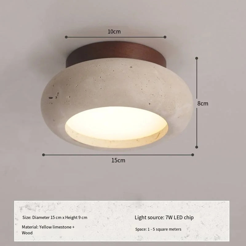 Talin Travertine & Wood Ceiling Light